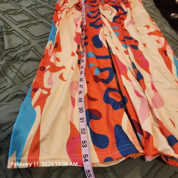Orange, blue, yellow, and pink jumpsuit. Spaghetti straps. Size Large. - Picture 8 of 8